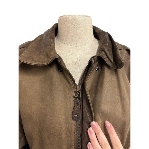Vintage Midway Brown Genuine Leather Bomber Jacket Size 42 With Front Pockets an - Picture 3 of 16